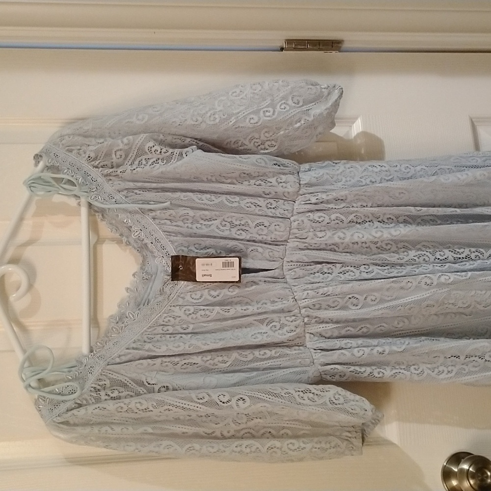 On Twelfth ladies small lace overlay dress sky blue